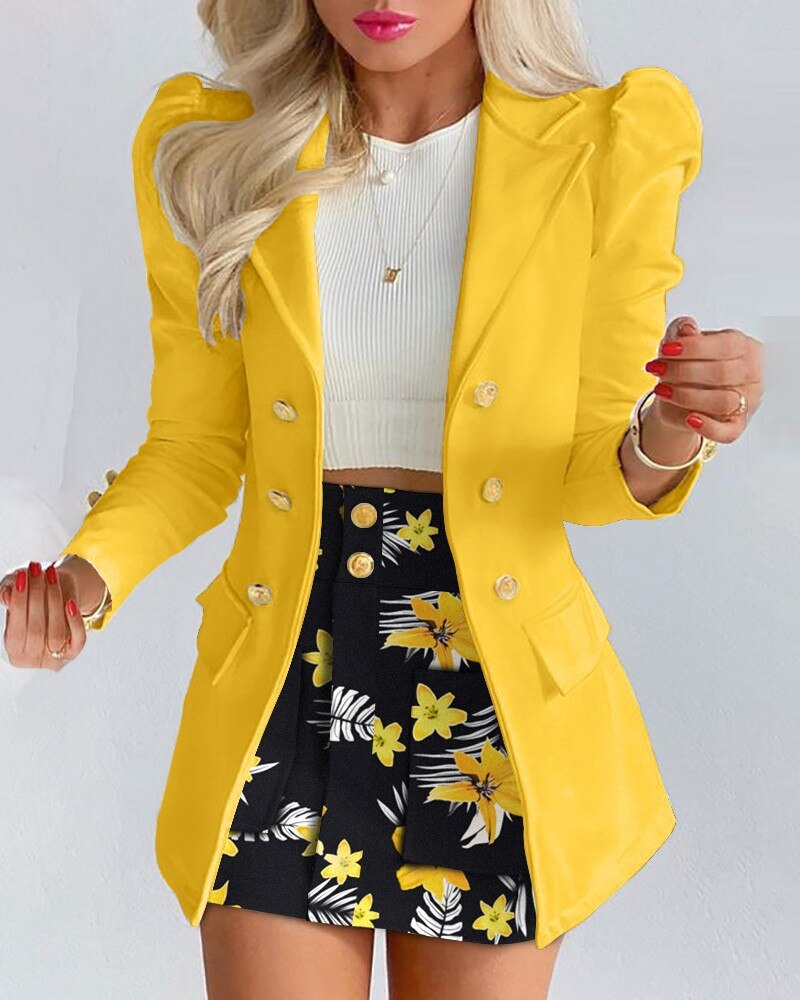 Women's Elegant 2-Piece Blazer and Skirt Set