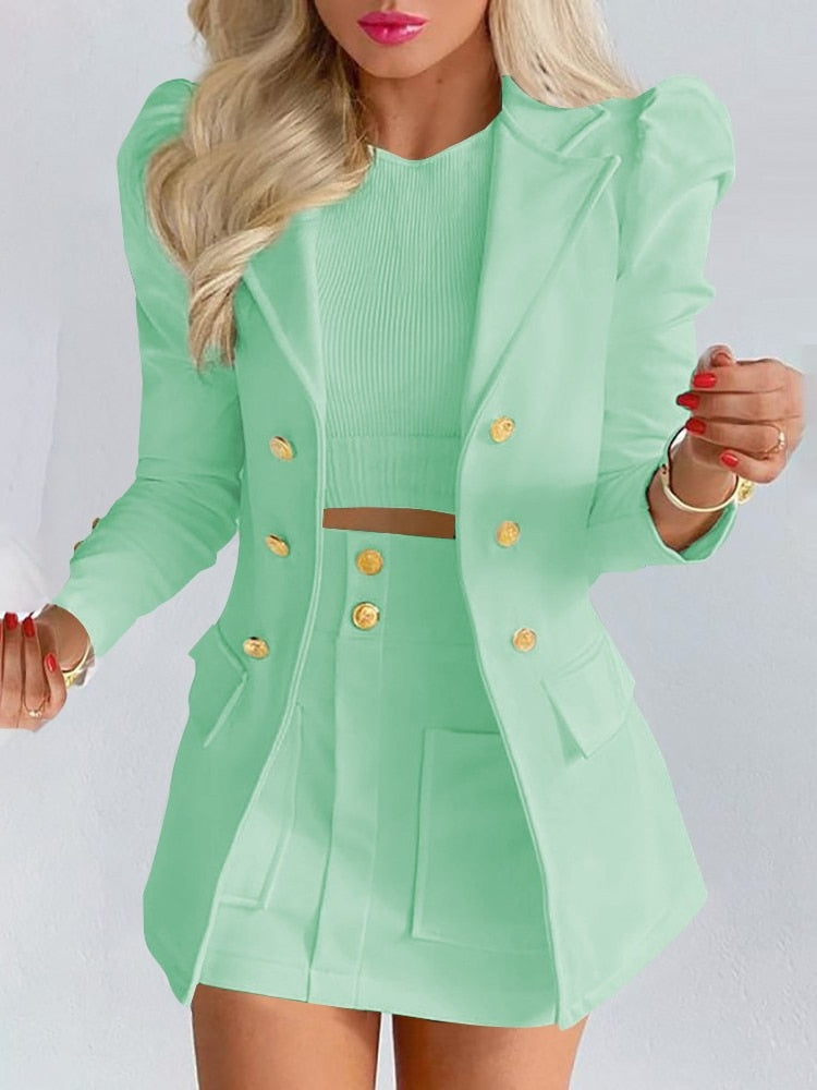Women's Elegant 2-Piece Blazer and Skirt Set