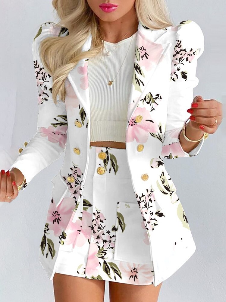 Women's Elegant 2-Piece Blazer and Skirt Set