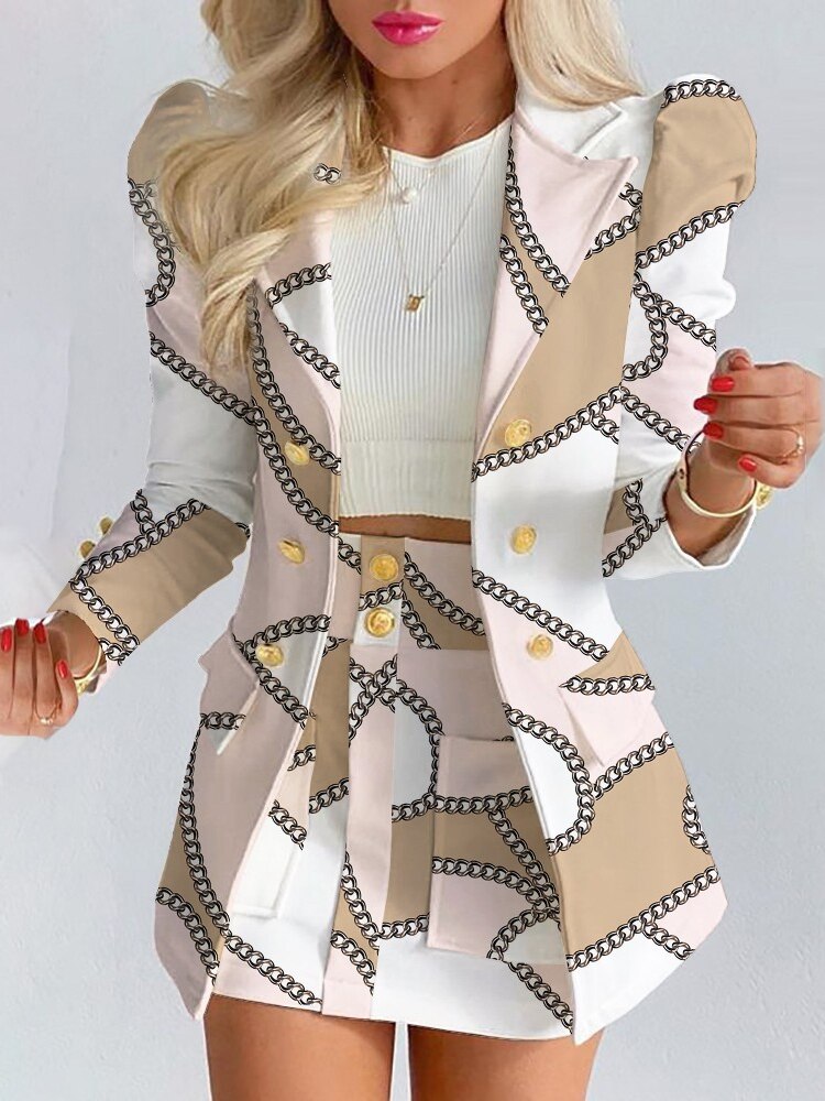 Women's Elegant 2-Piece Blazer and Skirt Set