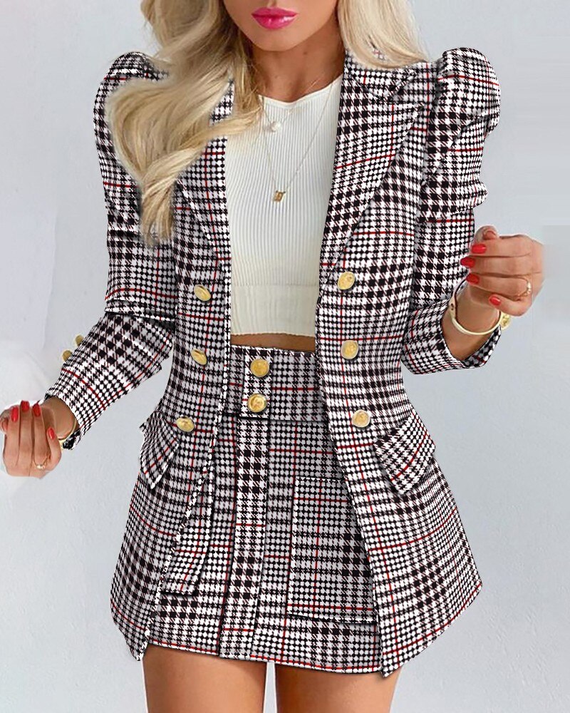 Women's Elegant 2-Piece Blazer and Skirt Set
