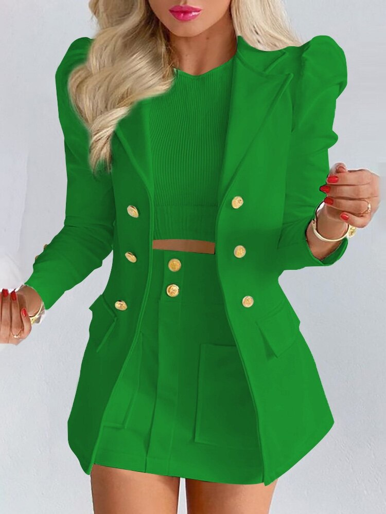 Women's Elegant 2-Piece Blazer and Skirt Set