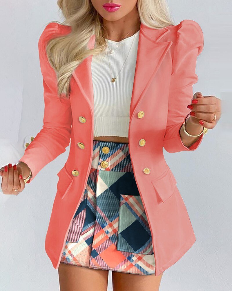 Women's Elegant 2-Piece Blazer and Skirt Set