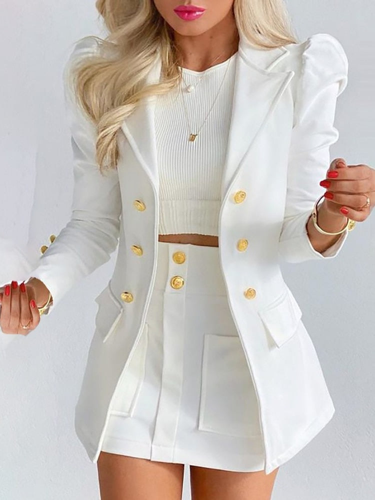 Women's Elegant 2-Piece Blazer and Skirt Set