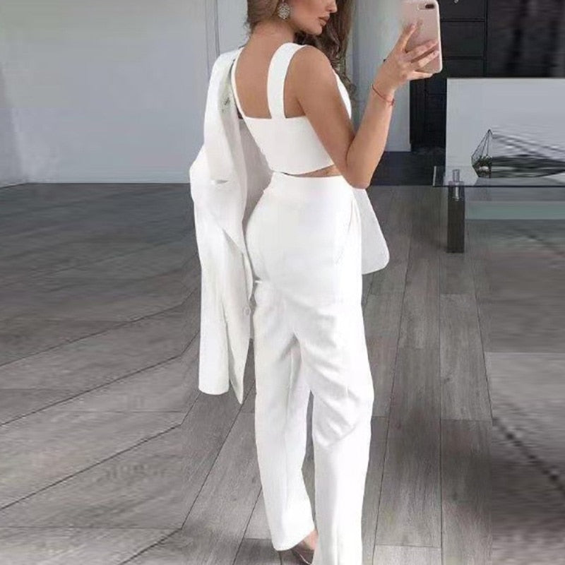 Women's Elegant 3-Piece Blazer Set with Trousers & Top
