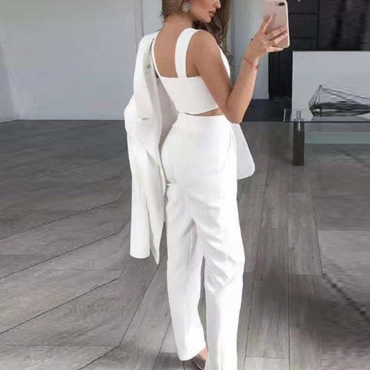 Women's Elegant 3-Piece Blazer Set with Trousers & Top