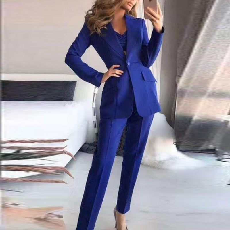 Women's Elegant 3-Piece Blazer Set with Trousers & Top