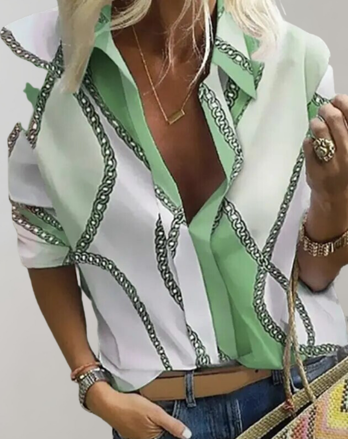 Women's Elegant Chain Print Long Sleeve Blouse