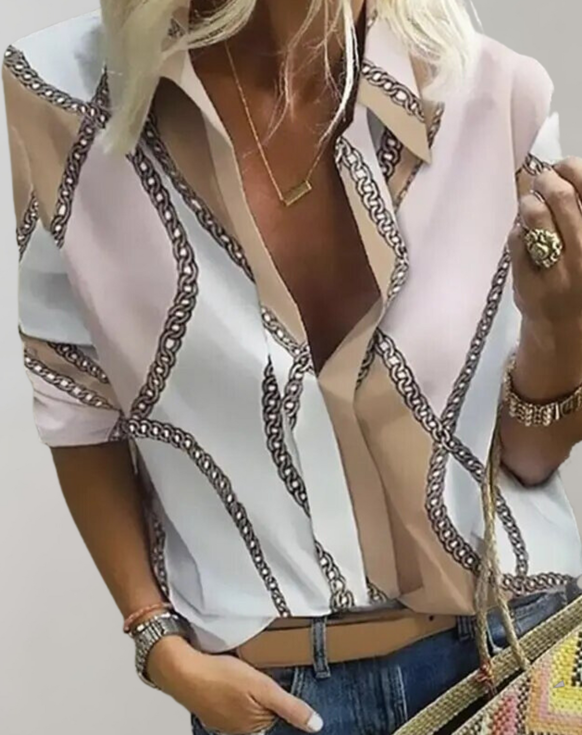 Women's Elegant Chain Print Long Sleeve Blouse