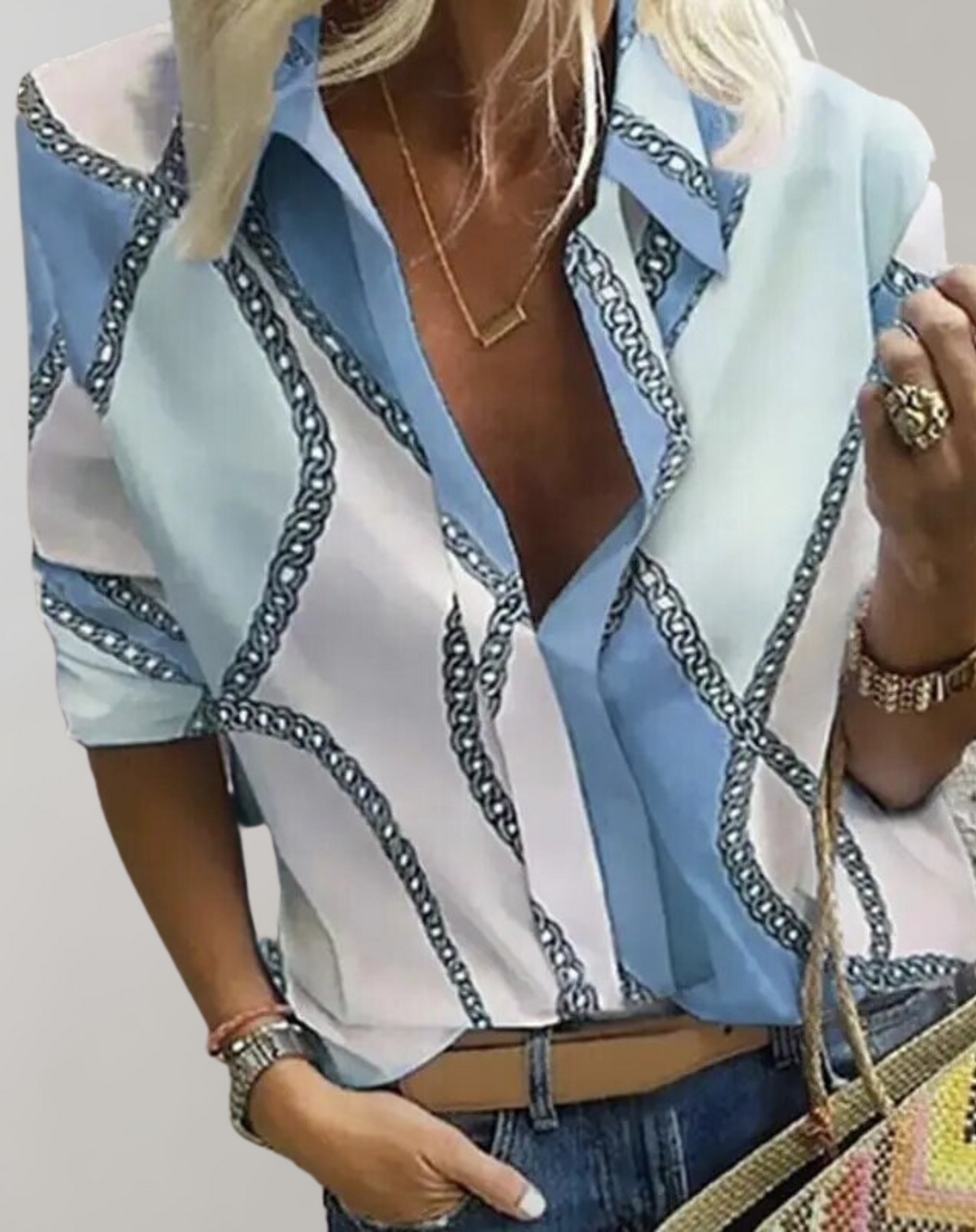 Women's Elegant Chain Print Long Sleeve Blouse