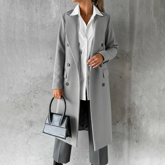 Women's Elegant Double-Breasted Long Winter Coat
