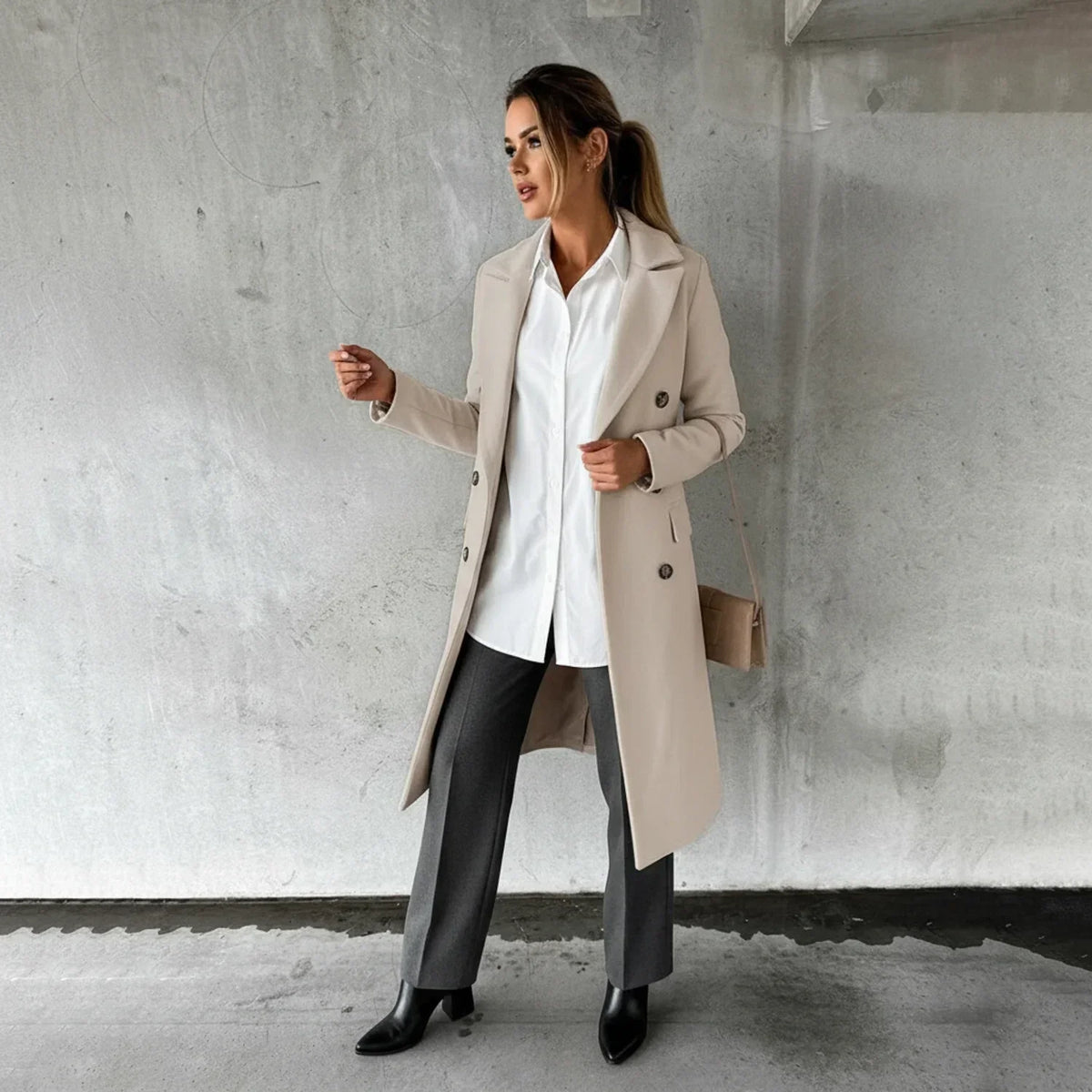 Women's Elegant Double-Breasted Long Winter Coat