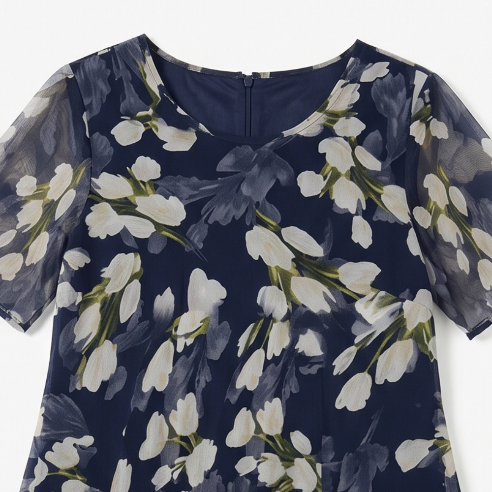 Women's Elegant Navy Floral Midi Dress