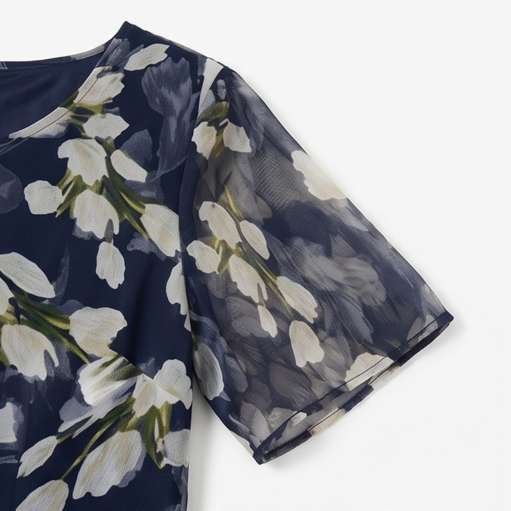 Women's Elegant Navy Floral Midi Dress