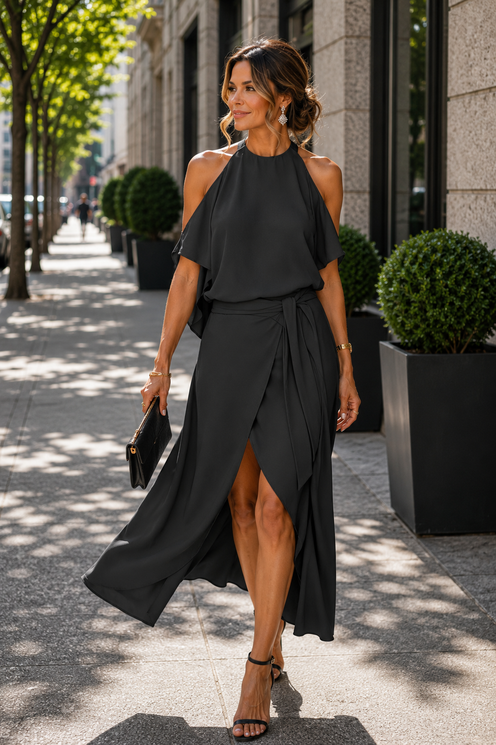 Women's Elegant Off-Shoulder Midi Dress with Asymmetrical Hem