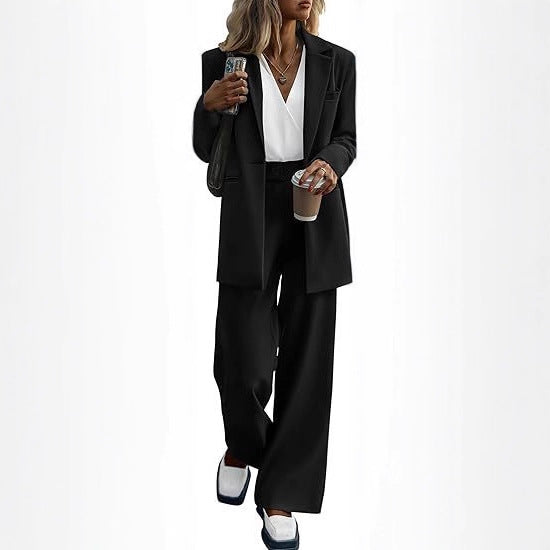 Women's Elegant Suit Set with Wide-Leg Pants and Modern Blazer