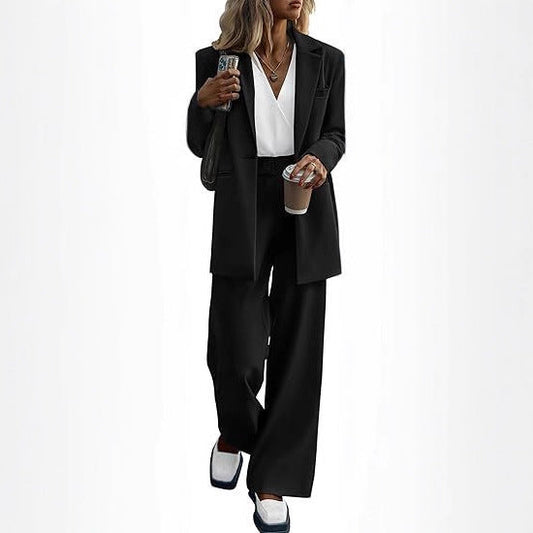 Women's Elegant Suit Set with Wide-Leg Pants and Modern Blazer