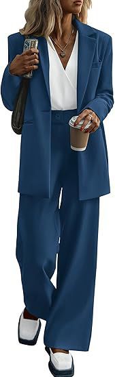 Women's Elegant Suit Set with Wide-Leg Pants and Modern Blazer