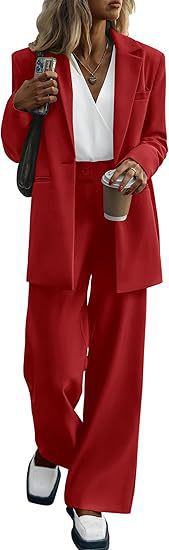 Women's Elegant Suit Set with Wide-Leg Pants and Modern Blazer