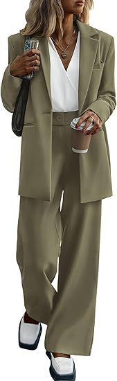 Women's Elegant Suit Set with Wide-Leg Pants and Modern Blazer