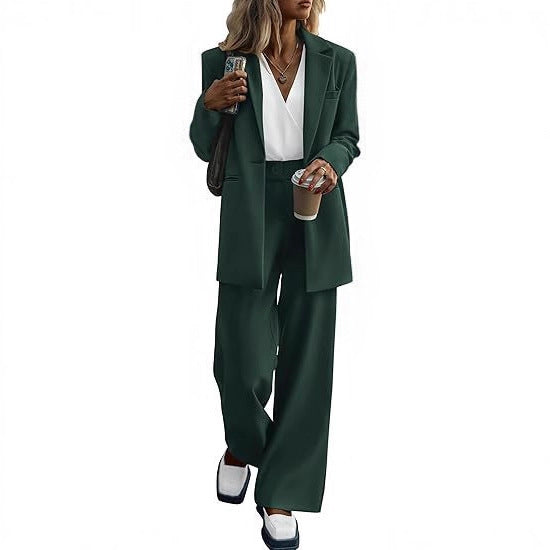 Women's Elegant Suit Set with Wide-Leg Pants and Modern Blazer