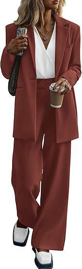 Women's Elegant Suit Set with Wide-Leg Pants and Modern Blazer
