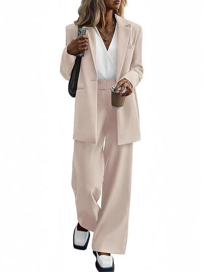 Women's Elegant Suit Set with Wide-Leg Pants and Modern Blazer