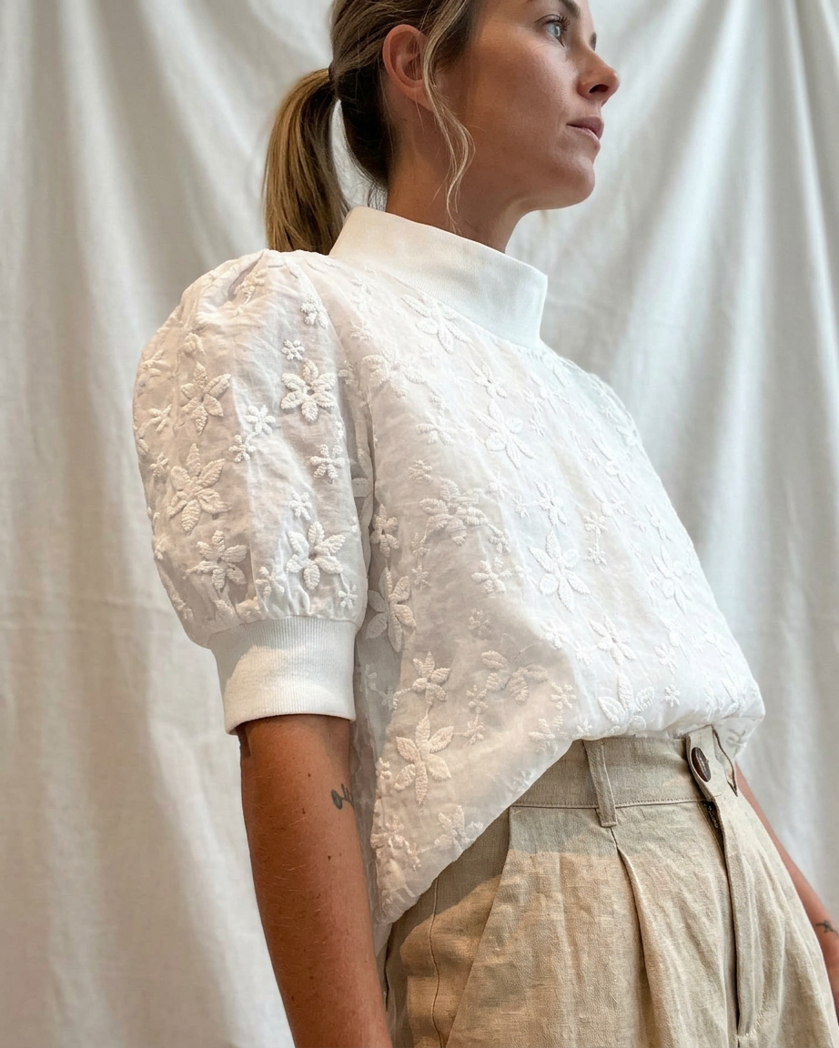 Women's Embroidered Blouson Top