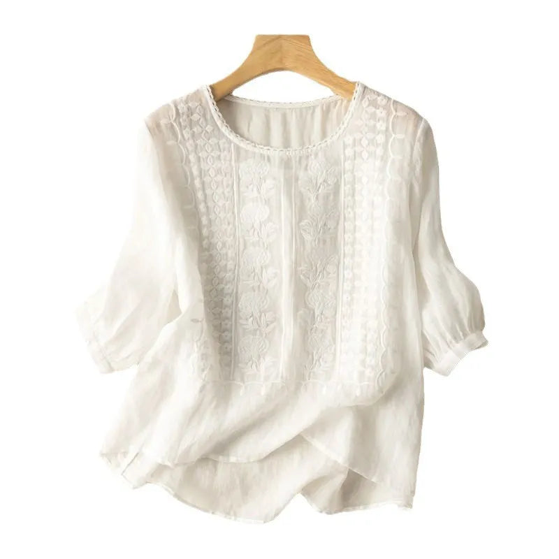 Women's Embroidered Puff Sleeve Blouse