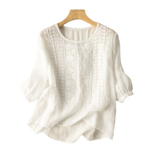 Women's Embroidered Puff Sleeve Blouse