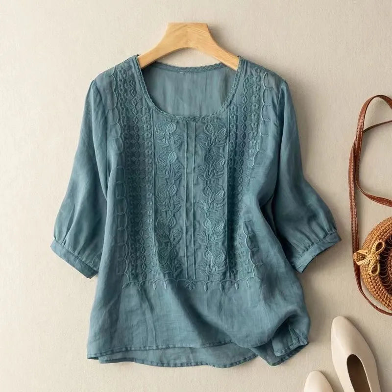 Women's Embroidered Puff Sleeve Blouse