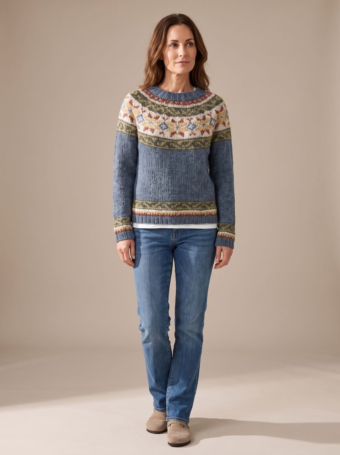 Women's Fair Isle Long-Sleeve Crew-Neck Pullover Sweater