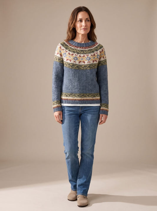 Women's Fair Isle Long-Sleeve Crew-Neck Pullover Sweater