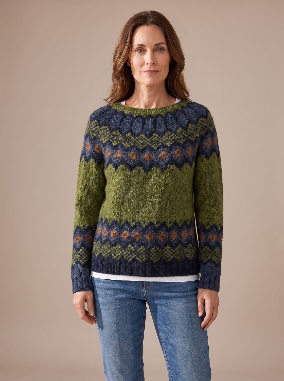 Women's Fair Isle Long-Sleeve Crew-Neck Pullover Sweater