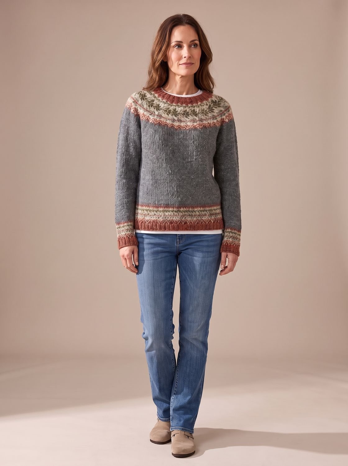 Women's Fair Isle Long-Sleeve Crew-Neck Pullover Sweater