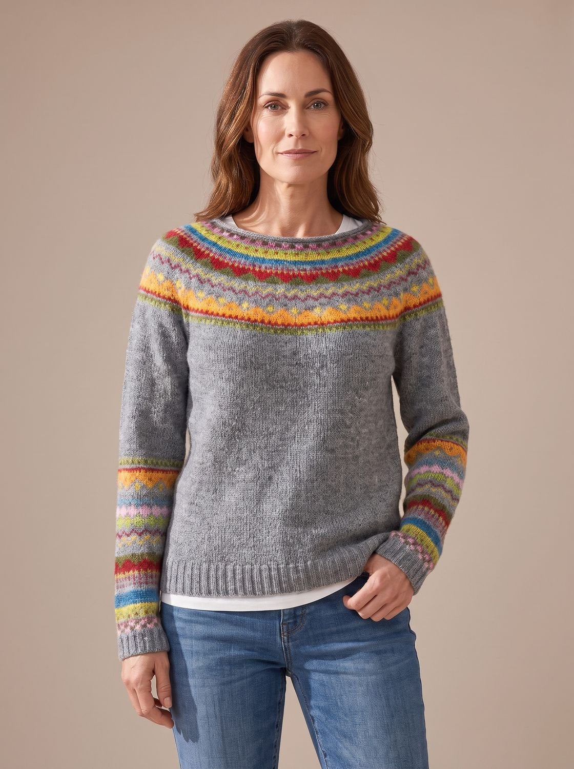 Women's Fair Isle Long-Sleeve Crew-Neck Pullover Sweater