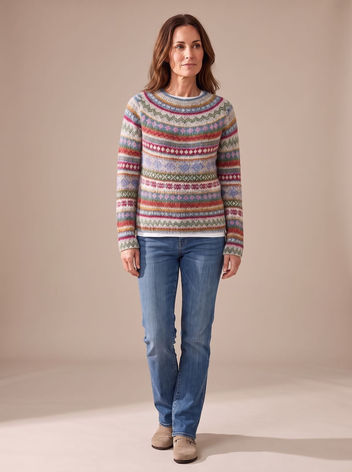 Women's Fair Isle Long-Sleeve Crew-Neck Pullover Sweater