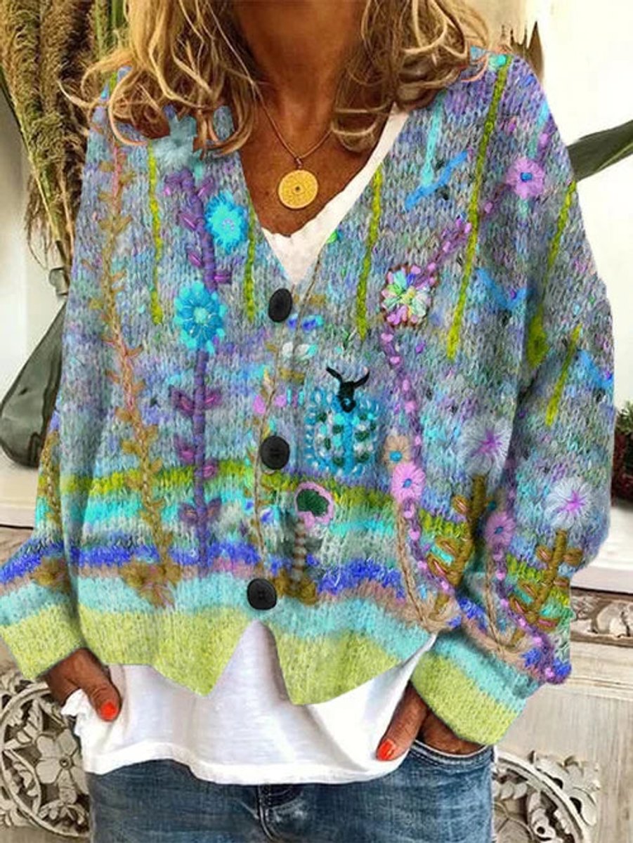 Women's Floral Embroidered Button-Front Cardigan