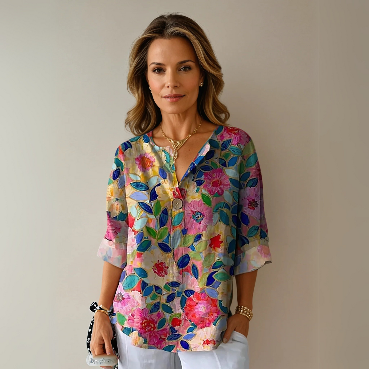 Women's Floral Print Button-Down Blouse
