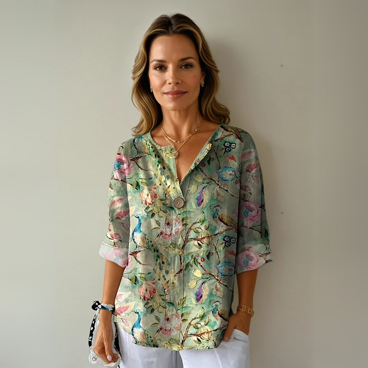 Women's Floral Print Button-Down Blouse
