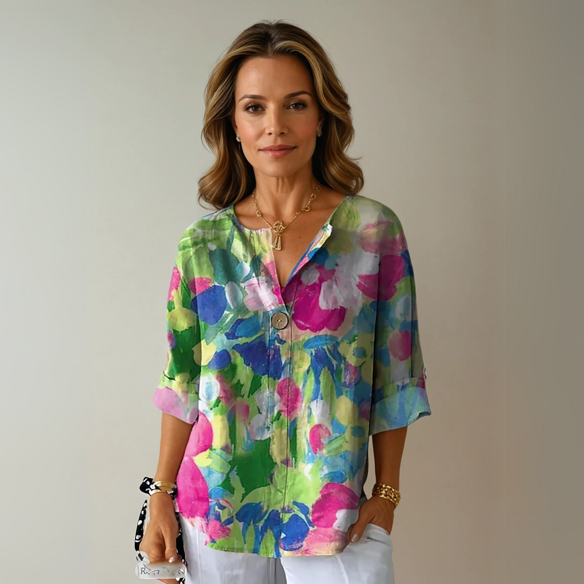 Women's Floral Print Button-Down Blouse