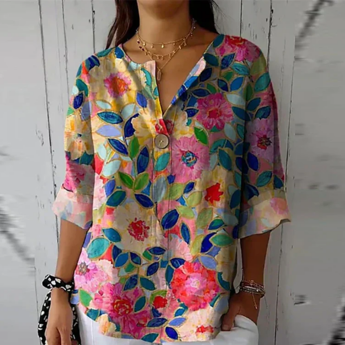 Women's Floral Print Button-Down Blouse