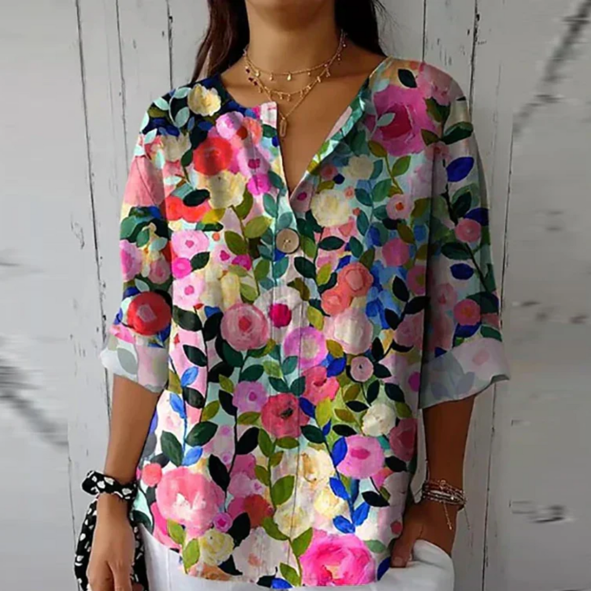 Women's Floral Print Button-Down Blouse