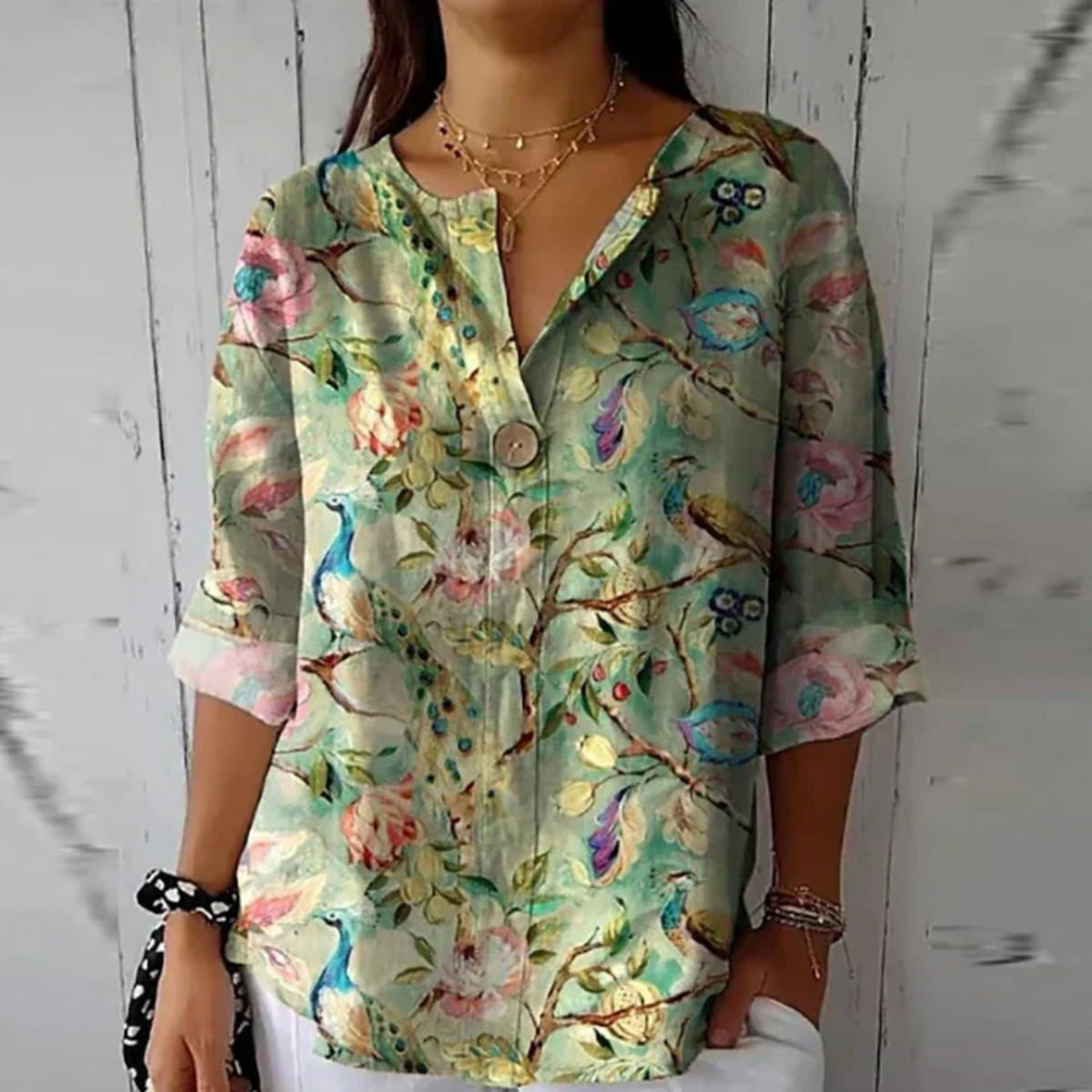 Women's Floral Print Button-Down Blouse