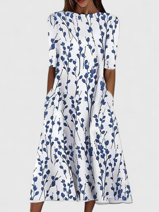 Women's Floral Round Neck Summer Dress - Comfortable Fit for Sunny Days