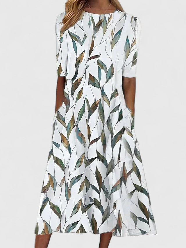 Women's Floral Round Neck Summer Dress - Comfortable Fit for Sunny Days