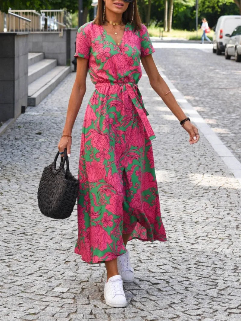 Women's Floral Wrap Midi Dress