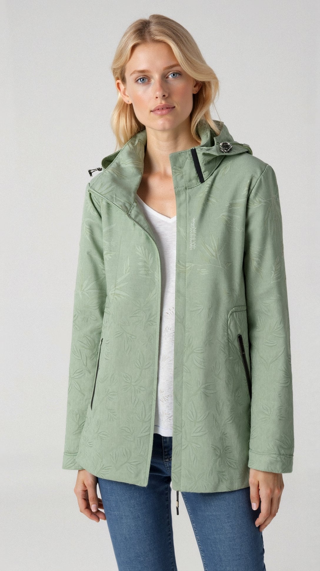 Women's Floral Zip-Up Hooded Jacket