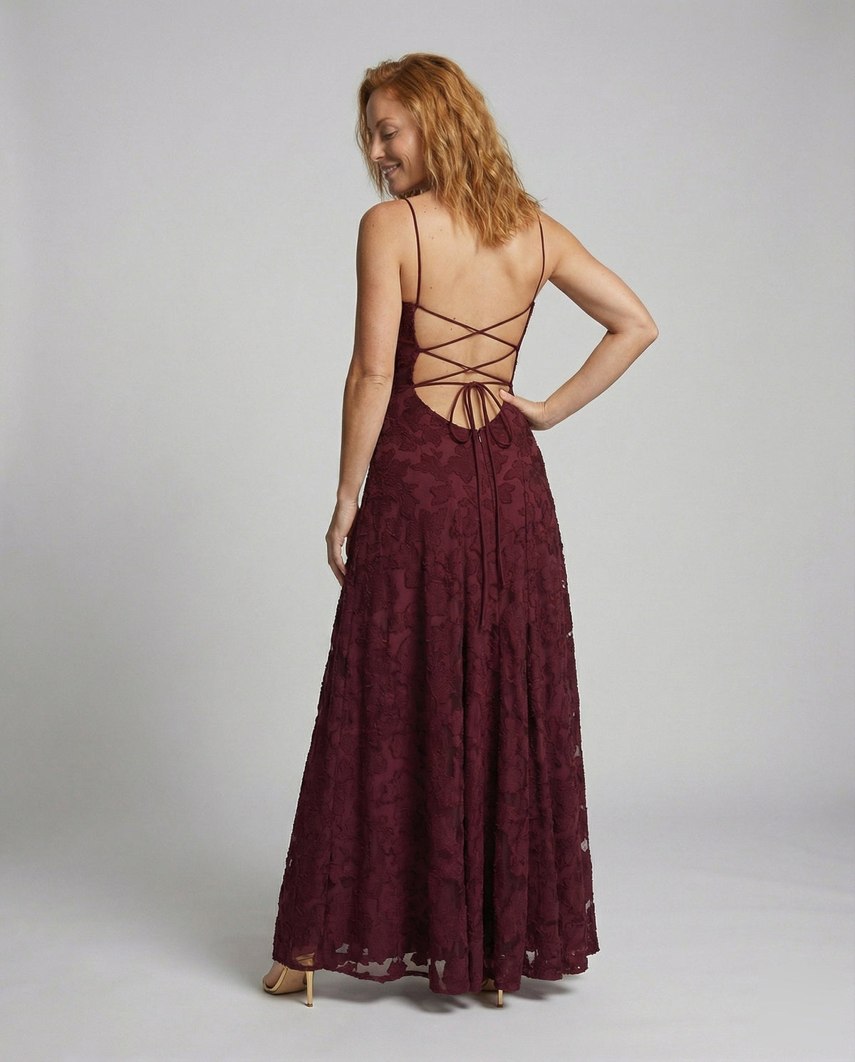 Women's Flowing Evening Dress with Lace-Up Back