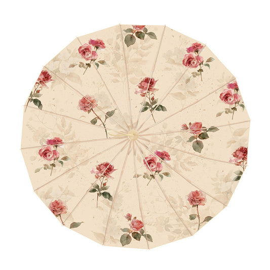 Women's Folding Parasol with Floral Design and Carrying Case